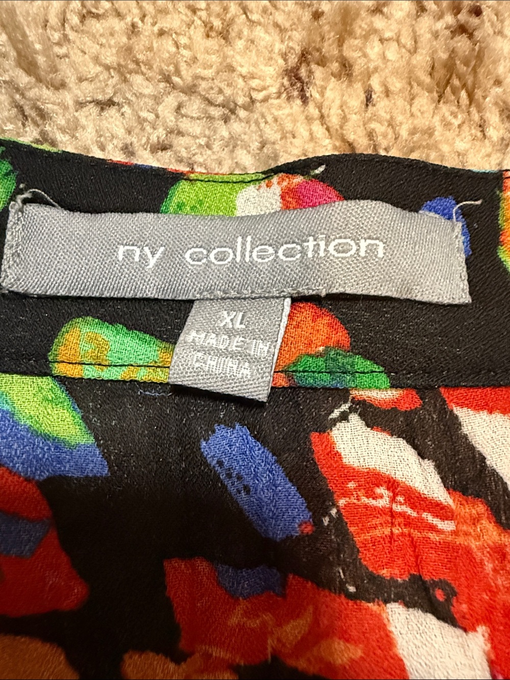 NY Collection Multicolor Abstract Button-Front Blouse - Green/Blue/Red - Picture 2 of 6